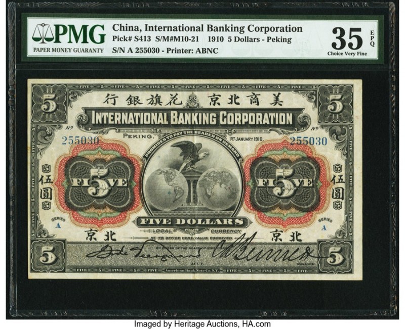 China International Banking Corporation, Peking 5 Dollars 1.1.1910 Pick S413 S/M...