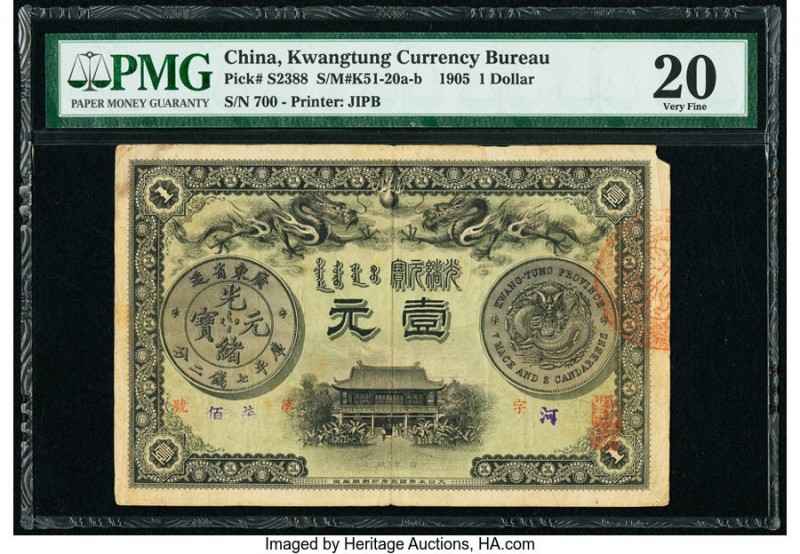 China Kwangtung Currency Bureau 1 Dollar 1905 Pick S2388 S/M#K51-20a-b PMG Very ...