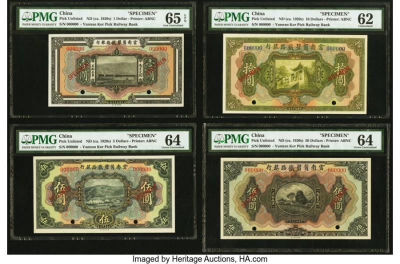 China Yunnan Kor Pick Railway Bank 1; 5; 10; 50 Dollars ND (c.1920s) Pick UNL Fo...