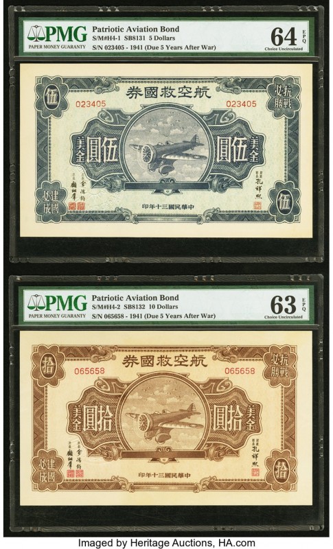 China Patriotic Aviation Bond 5; 10; 50 Dollars 1941 Pick UNL S/M#H4-1; 4-2; 4-3...