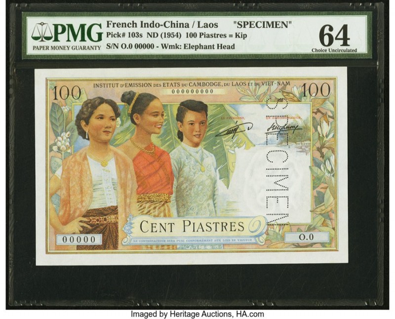 French Indochina Institut d'Emission des Etats, Laos 100 Piastres = 100 Kip ND (...