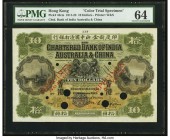 Hong Kong Chartered Bank of India, Australia & China 10 Dollars 1.12.1911 Pick 42cts KNB24 Color Trial Specimen PMG Choice Uncirculated 64. A visually...