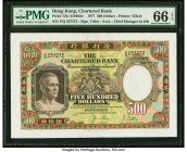 Hong Kong Chartered Bank 500 Dollars 1.1.1977 Pick 72d PMG Gem Uncirculated 66 EPQ. Featuring the final date of this long-running Chartered Bank issue...