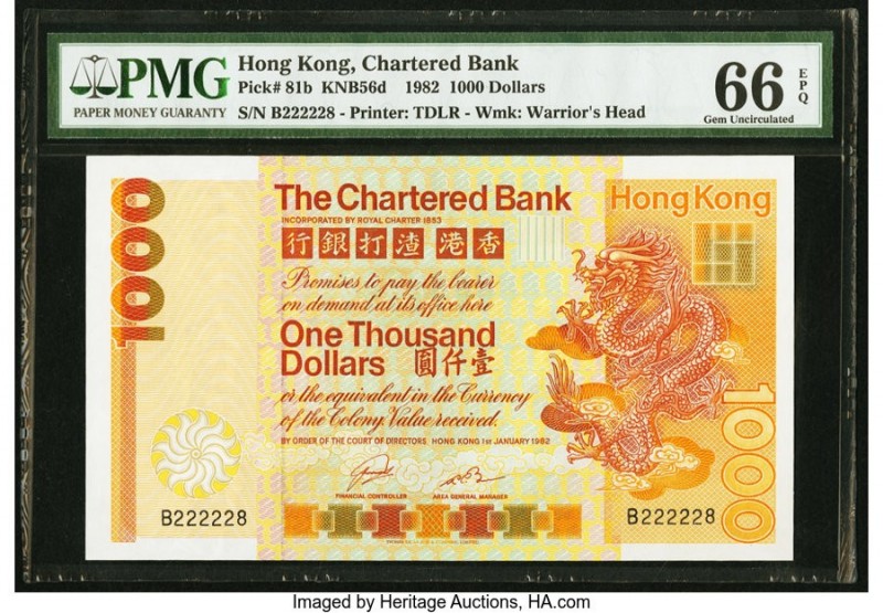 Hong Kong Chartered Bank 1000 Dollars 1.1.1982 Pick 81b KNB56d PMG Gem Uncircula...