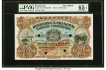 Hong Kong Hongkong & Shanghai Banking Corp. 500 Dollars 1.7.1925 Pick 170s KNB52/58S Specimen PMG Gem Uncirculated 65 EPQ. An incredible banknote, uno...