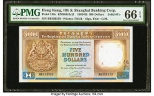 Solid Serial Number 333333 Hong Kong Hongkong & Shanghai Banking Corporation 500 Dollars 1.1.1991 Pick 195c KNB84 PMG Gem Uncirculated 66 EPQ. Serial ...
