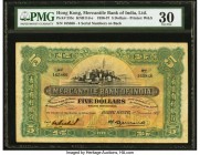 Hong Kong Mercantile Bank of India, Ltd. 5 Dollars 1.12.1937 Pick 235c KNB11 PMG Very Fine 30. Historic, handsome, and scarce are all terms to describ...