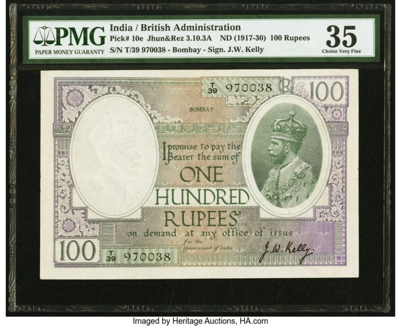 India Government of India, Bombay 100 Rupees ND (1917-30) Pick 10e Jhunjhunwalla...