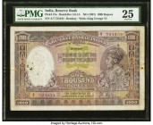 India Reserve Bank of India, Bombay 1000 Rupees ND (1937) Pick 21a Jhunjhunwalla-Razack 4.8.1A PMG Very Fine 25. Although the second highest denominat...