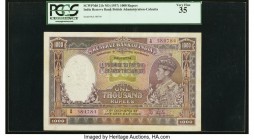 India Reserve Bank of India, Calcutta 1000 Rupees ND (1937) Pick 21b Jhunjhunwalla-Razack 4.8.1B PCGS Very Fine 35. The enormous face value of this hi...