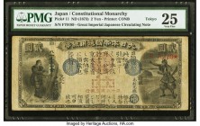 Japan Greater Japan Imperial National Bank, Tokyo 2 Yen ND (1873) Pick 11 PMG Very Fine 25. A simply beautiful second denomination of this seldom-seen...