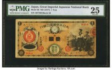 Japan Greater Japan Imperial National Bank, Osaka 1 Yen ND (1877) Pick 20 PMG Very Fine 25. A rarely seen Osaka issue of the initial denomination of t...