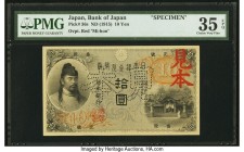 Japan Bank of Japan 10 Yen ND (1915) Pick 36s Specimen PMG Choice Very Fine 35 EPQ. A seldom seen Specimen of a popular denomination, convertible to g...