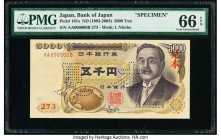Japan Bank of Japan 5000 Yen ND (1993-2003) Pick 101s Specimen PMG Gem Uncirculated 66 EPQ. The second highest denomination of the series, this note i...