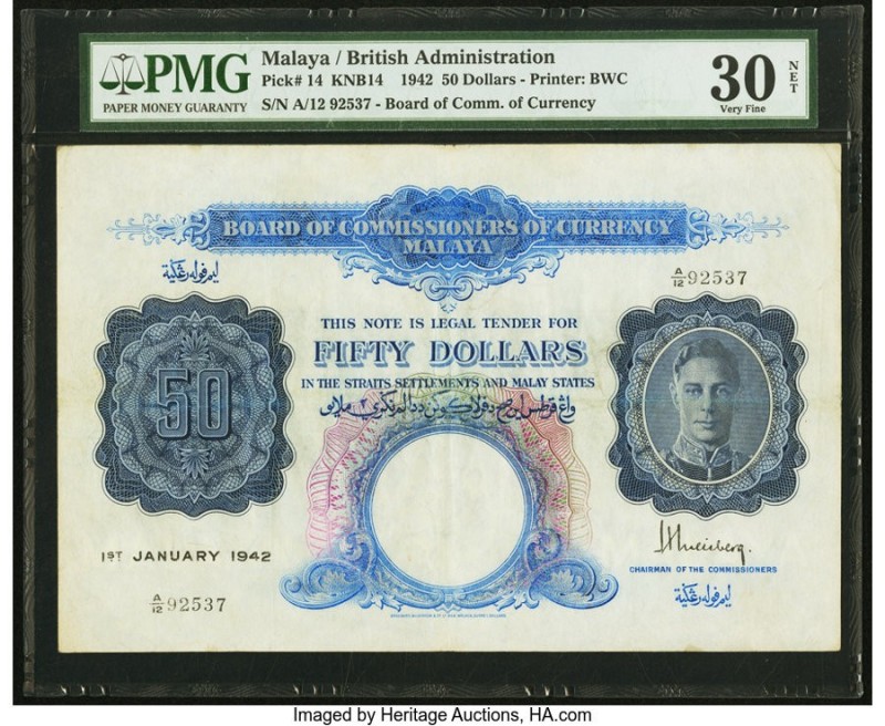 Malaya Board of Commissioners of Currency 50 Dollars 1.1.1942 (ND 1945) Pick 14 ...