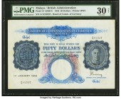 Malaya Board of Commissioners of Currency 50 Dollars 1.1.1942 (ND 1945) Pick 14 KNB14a PMG Very Fine 30 Net. The first of three large format denominat...
