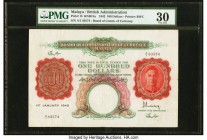 Malaya Board of Commissioners of Currency 100 Dollars 1.1.1942 Pick 15 KNB15a PMG Very Fine 30. A wonderful, high denomination featuring a portrait of...