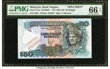 Malaysia Bank Negara 50 Ringgit ND (1991-92) Pick 31As KNB36S Specimen PMG Gem Uncirculated 66 EPQ. This seldom encountered British American Banknote ...