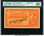 Netherlands Indies De Javasche Bank 50 Gulden ND (1926-30) Pick 72s Specimen PMG About Uncirculated 50 EPQ. An underrated and surprisingly rare Specim...