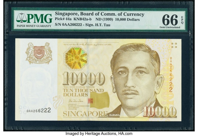 Singapore Board of Commissioners of Currency 10,000 Dollars ND (1999) Pick 44a T...