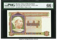 Burma Union of Burma Bank 50 Kyats ND (1979) Pick 60 PMG Gem Uncirculated 66 EPQ. An elusive denomination from the Aung San issue for the Union Bank o...