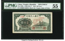 China People's Bank of China 100 Yüan 1948 Pick 806s S/M#C282-11 Specimen PMG About Uncirculated 55. An overstamped Specimen with all zero serials, th...