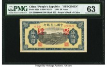 China People's Bank of China 50 Yuan 1949 Pick 829s S/M#C282-35 Specimen PMG Choice Uncirculated 63. Colorful and pretty, this Specimen was created fo...