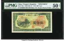 China People's Bank of China 500 Yuan 1949 Pick 846s S/M#C282-54 Specimen PMG About Uncirculated 50 Net. This Specimen was created for one of the many...