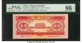 China People's Bank of China 1 Yuan 1953 Pick 866 S/M#C283-10 PMG Gem Uncirculated 66 EPQ. A pleasing and pack fresh example of this denomination, thi...