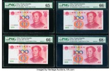 China People's Bank of China 100 Yuan 2005 Pick 907 Lot of 10 Solid Serial Number Examples PMG Gem Uncirculated 66 EPQ (9); PMG Gem Uncirculated 66 EP...