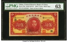 China Central Reserve Bank of China 5 Yuan 1940 Pick J10b S/M#C297-25 PMG Choice Uncirculated 63. This deeply inked, dark red variety 5 Yuan was issue...