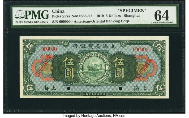 China American-Oriental Banking Corporation, Shanghai 5 Dollars 16.9.1919 Pick S...