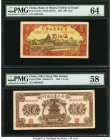 China Bank of Shansi Chahar & Hopei; Sibei Nung Min Inxang 500; 2 Yuan 1945; 1940 Pick S3186; S3295 S/M#C168-86; #H76-4 Two Examples PMG Choice Uncirc...