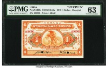 China International Banking Corporation, Shanghai 1 Dollar 1.7.1919 Pick S423s S/M#M10-50a Specimen PMG Choice Uncirculated 63. A pleasing and scarce ...