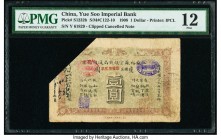 China Yue Soo Imperial Bank, Kiangsu 1 Dollar 1908 Pick S1232b S/M#C122-10 PMG Fine 12. An intriguing, early 1908 example featuring a fireball between...