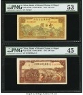 China Bank of Shansi Chahar & Hopei 100; 200 Yuan 1945 Pick S3183; S3185 S/M#C168-83; #C168-85 Two Examples PMG About Uncirculated 53; Choice Extremel...