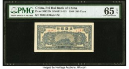 China Pei Hai Bank of China 500 Yuan 1948 Pick S3622D S/M#P21-113 PMG Gem Uncirculated 65 EPQ. A nostalgic vignette of a temple on top of a mountain i...