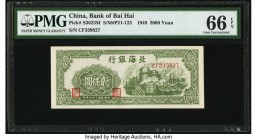 China Pei Hai Bank of China 2000 Yuan 1948 Pick S3623M S/M#P21-123 PMG Gem Uncirculated 66 EPQ. An attractive vignette featuring an image of a factory...