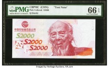 China China Banknote Printing and Minting Corporation Test Note S2000 ND Pick Unlisted PMG Gem Uncirculated 66 EPQ. A striking test note, this example...