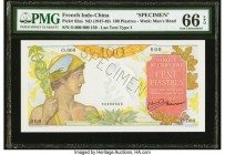 French Indochina Banque de l'Indo-Chine 100 Piastres ND (1947-49) Pick 82as Specimen PMG Gem Uncirculated 66 EPQ. A handsome and pleasing type, featur...