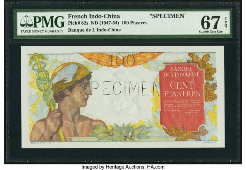 French Indochina Banque de l'Indo-Chine 100 Piastres ND (1947-54) Pick 82s Speci...