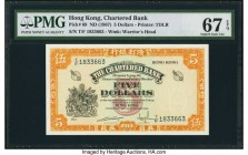 Hong Kong Chartered Bank 5 Dollars ND (1967) Pick 69 KNB45a PMG Superb Gem Unc 67 EPQ. A widely popular, older type, examples are much in demand, espe...