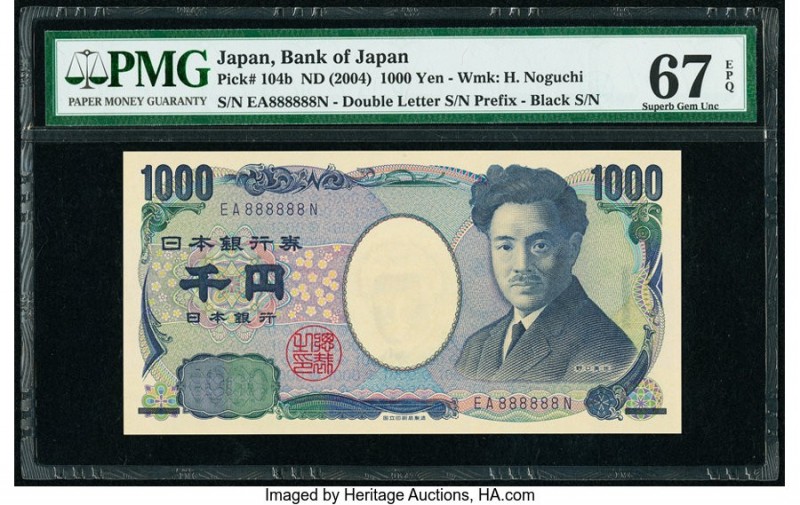 Solid Serial Number 888888 Japan Bank of Japan 1000 Yen ND (2004) Pick 104b PMG ...