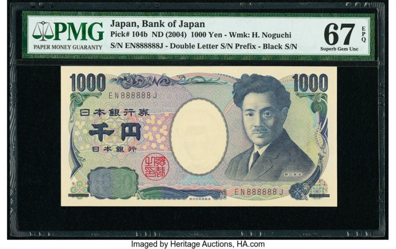 Solid Serial Number 888888 Japan Bank of Japan 1000 Yen ND (2004) Pick 104b PMG ...