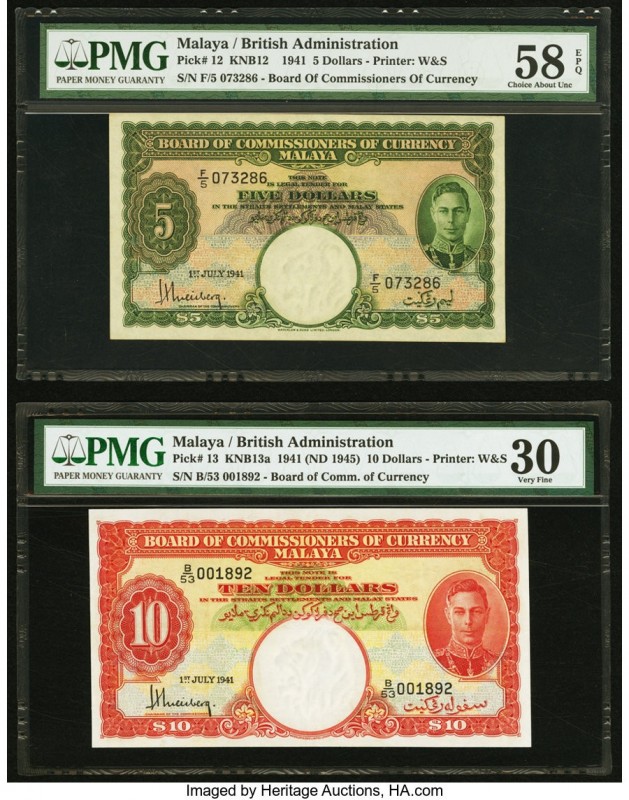 Malaya Board of Commissioners of Currency 5 Dollars 1.7.1941 Pick 12 KNB12 PMG C...