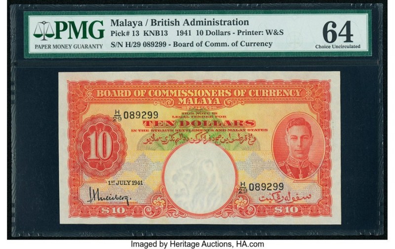 Malaya Board of Commissioners of Currency 10 Dollars 1.7.1941 (ND 1945) Pick 13 ...