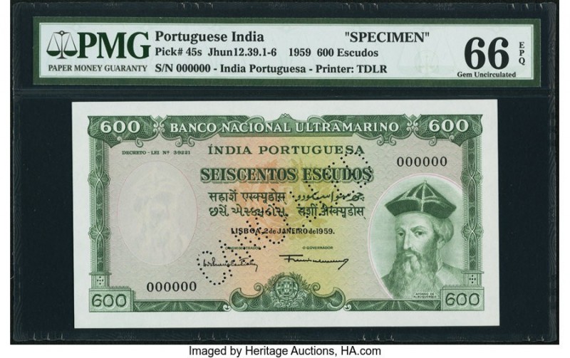 Portuguese India Banco Nacional Ultramarino 600 Escudos 2.1.1959 Pick 45s Specim...