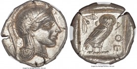 ATTICA. Athens. Ca. 455-440 BC. AR tetradrachm (26mm, 17.17 gm, 2h). NGC Choice AU S 5/5 - 5/5. Early transitional issue. Head of Athena right, wearin...