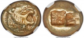 LYDIAN KINGDOM. Alyattes or Walwet (ca. 610-546 BC). EL third-stater or trite (12mm, 4.72 gm). NGC Choice XF 5/5 - 4/5. Uninscribed, Lydo-Milesian sta...