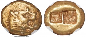 LYDIAN KINGDOM. Alyattes or Walwet (ca. 610-546 BC). EL third-stater or trite (13mm, 4.73 gm). NGC Choice VF 5/5 - 4/5. Uninscribed, Lydo-Milesian sta...